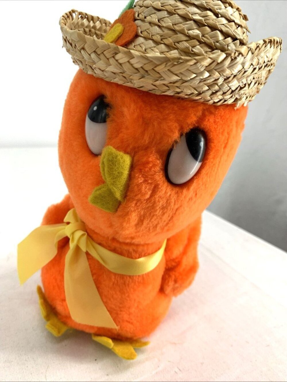 Dakin Plush Chick Straw Hat 9" Orange 1976 Stuffed Animal Spring Whimsical Vtg